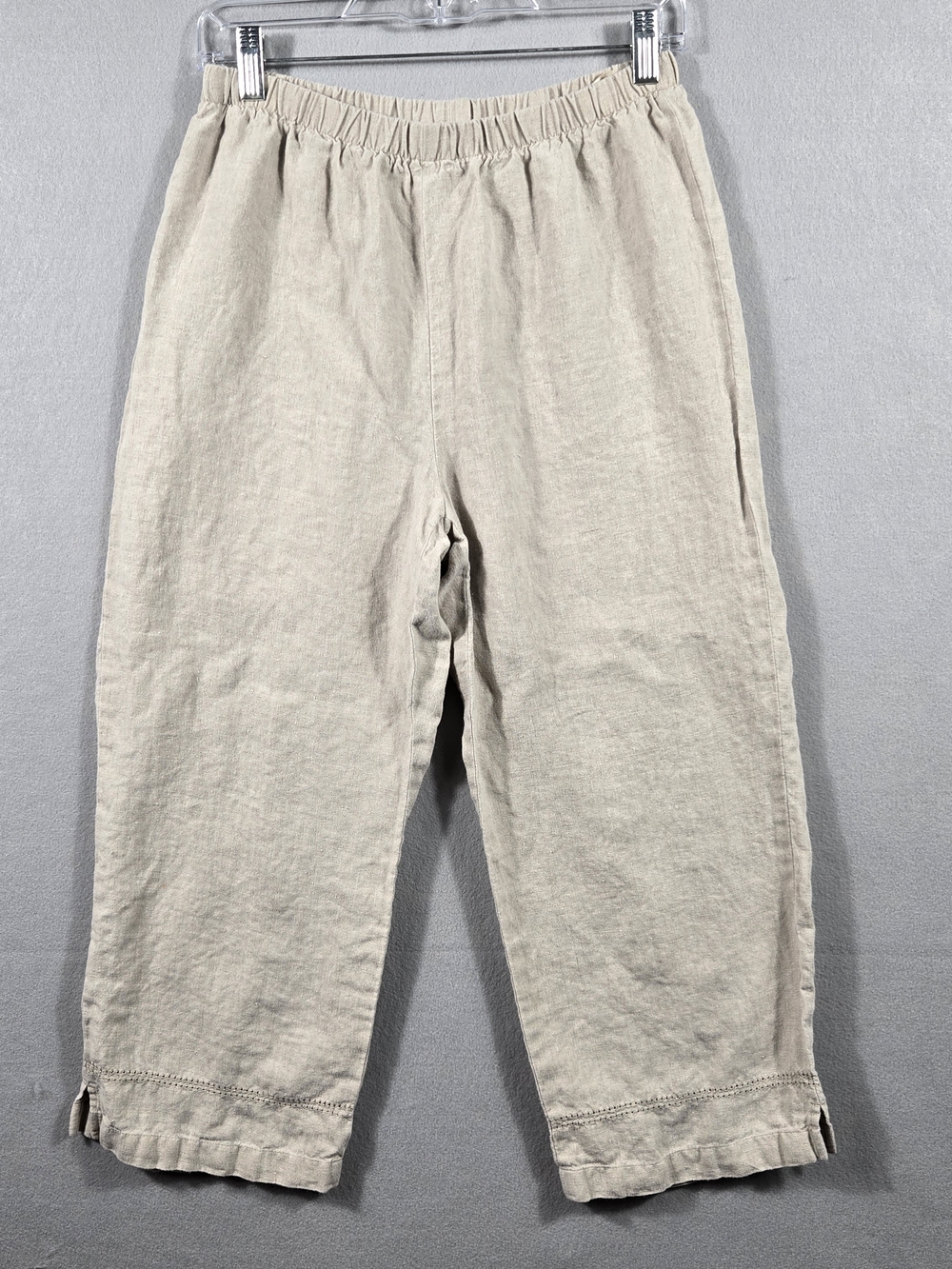 Preston & York 100% Linen Wide Leg Cropped Pants Tan Small